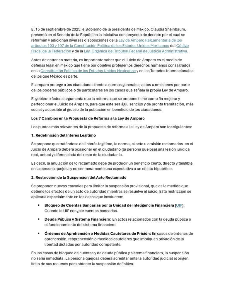 Reforma Ley de Amparo 2025 en México | PDF | Fiscal | Mandato