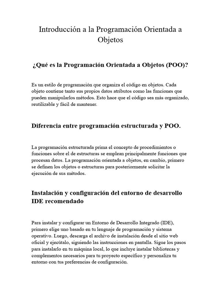 Introducción a la Programación Orientada a Objetos | PDF