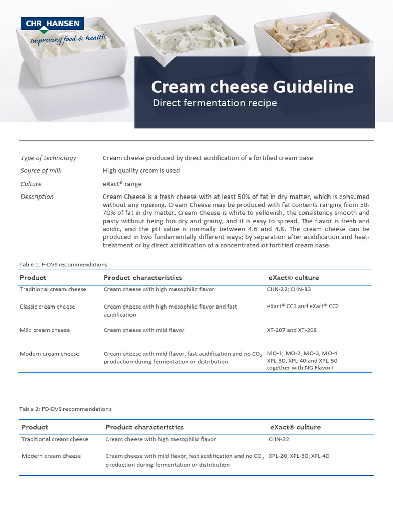 eXact® Cream Cheese Production Guide | PDF | Milk | Cheese