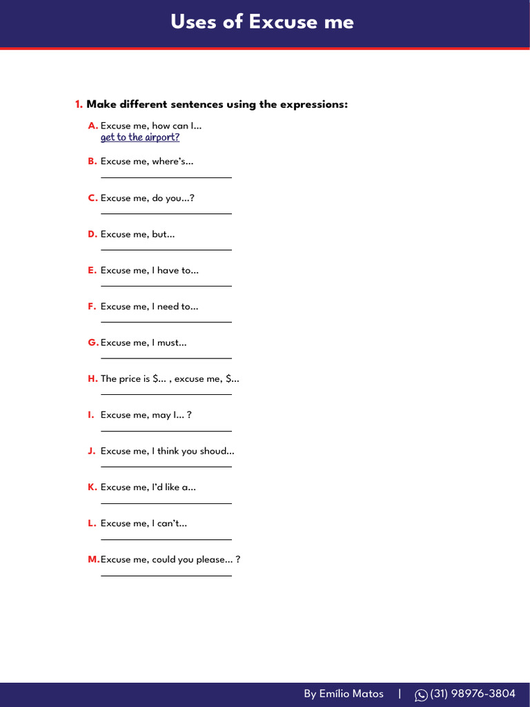 Uses of Excuse Me (Exercises) | PDF