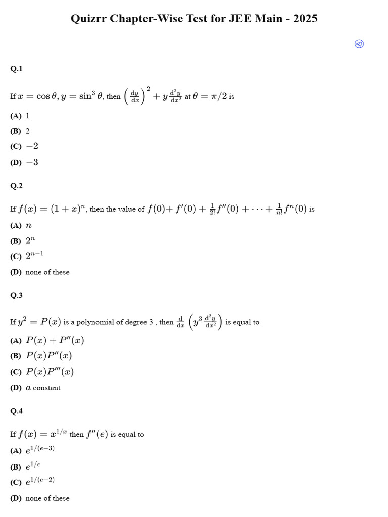 JEE Main 2025 Chapter-Wise Quiz | PDF | Mathematical Objects ...