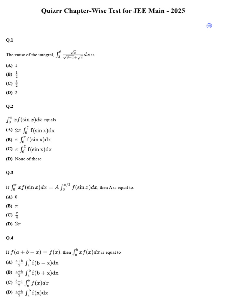 JEE Main 2025 Chapter-Wise Quiz | PDF | Mathematics | Mathematical Analysis