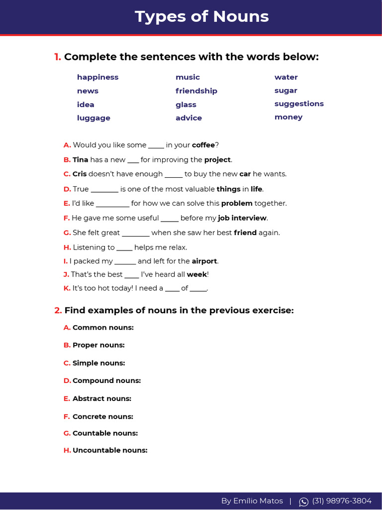 Types of Nouns Exercise Guide | PDF