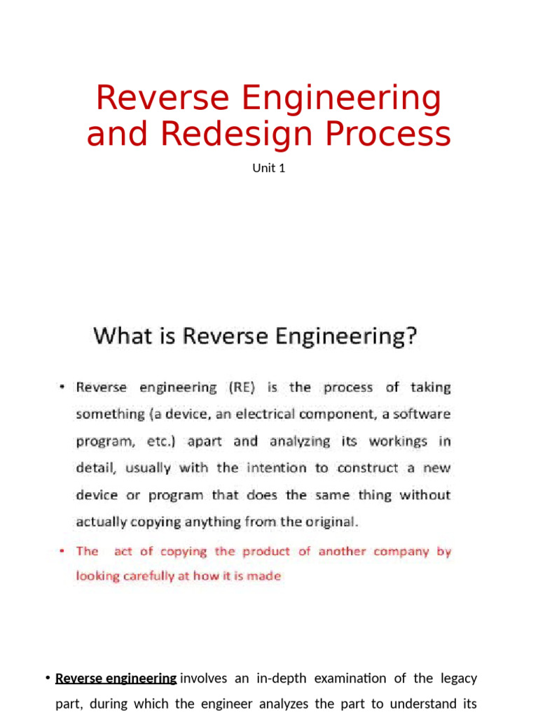 Unit - 1.2 - Reverse Engineering and Redesign Process | PDF | Engineering