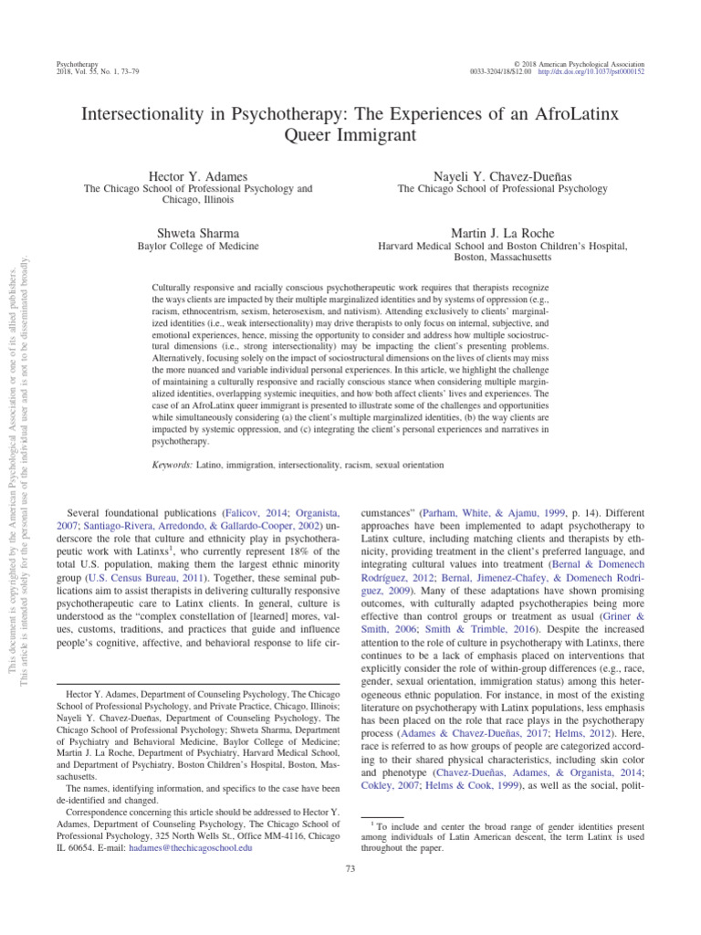 Adames Et Al (2018) Intersectionality in Therapy | PDF | Psychotherapy ...