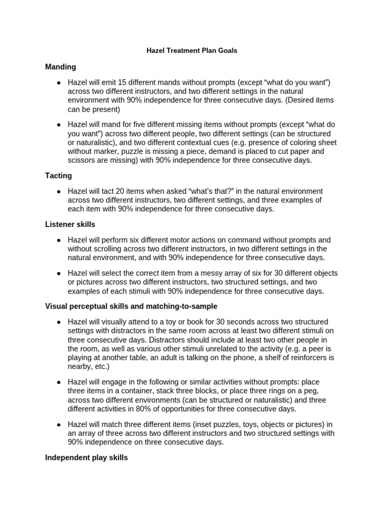 Hazel's Comprehensive Treatment Goals | PDF | Psychological Concepts ...
