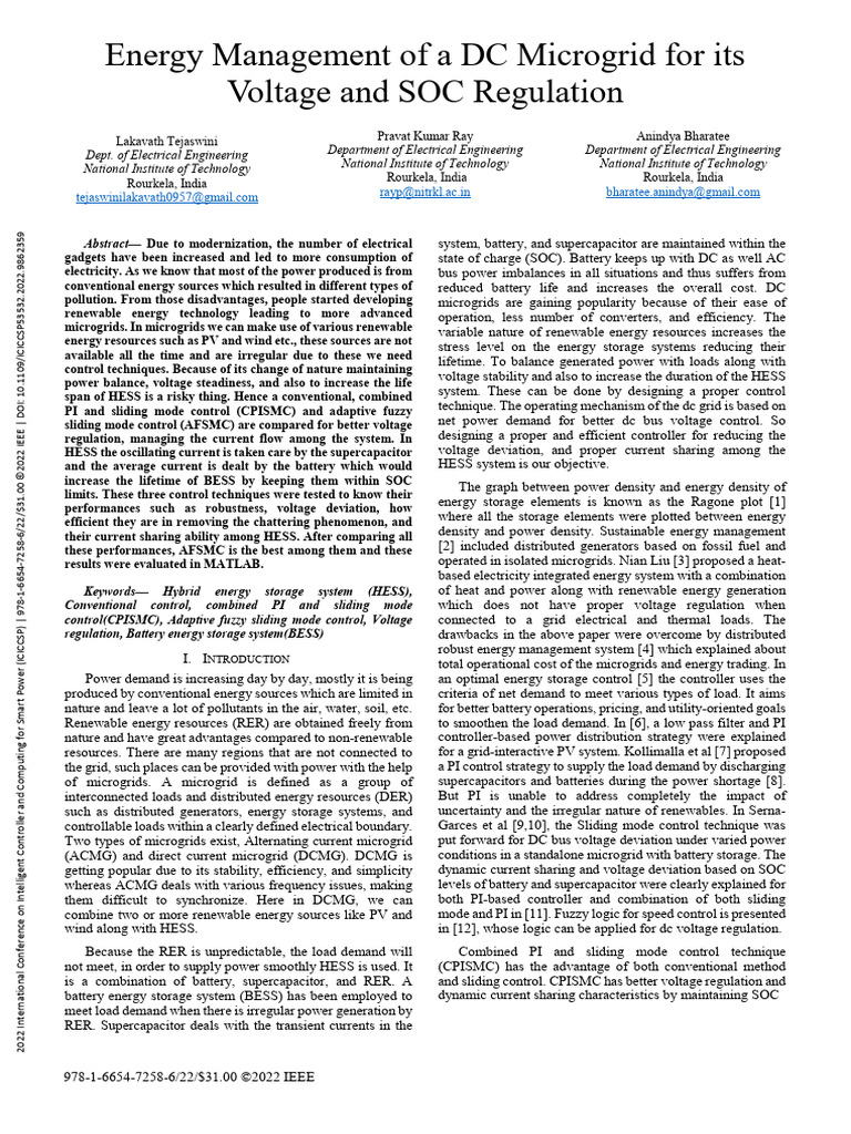 DC Microgrid Energy Management Techniques | PDF | Distributed ...