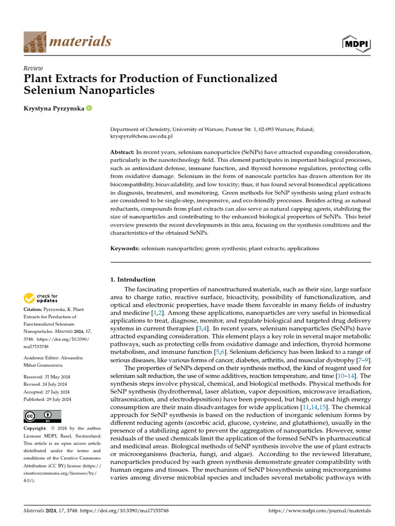 Plant Extract For Prodn of Selenium | PDF | Nanoparticle | Selenium