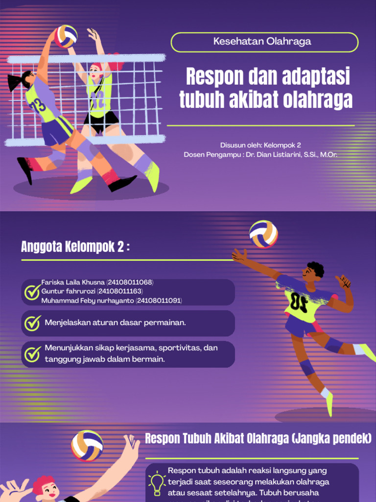 Permainan Bola Voli Presentasi Ungu Dan Hijau Gambar Tangan Dan