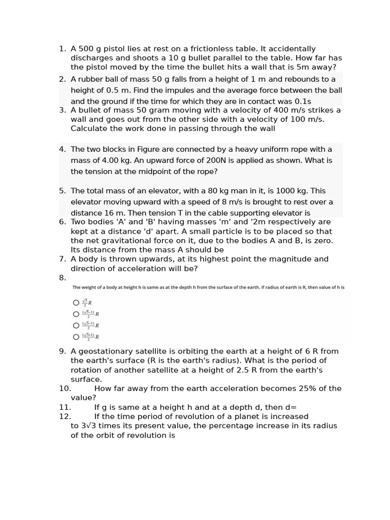Physics Problems on Motion and Forces | PDF | Mass | Force