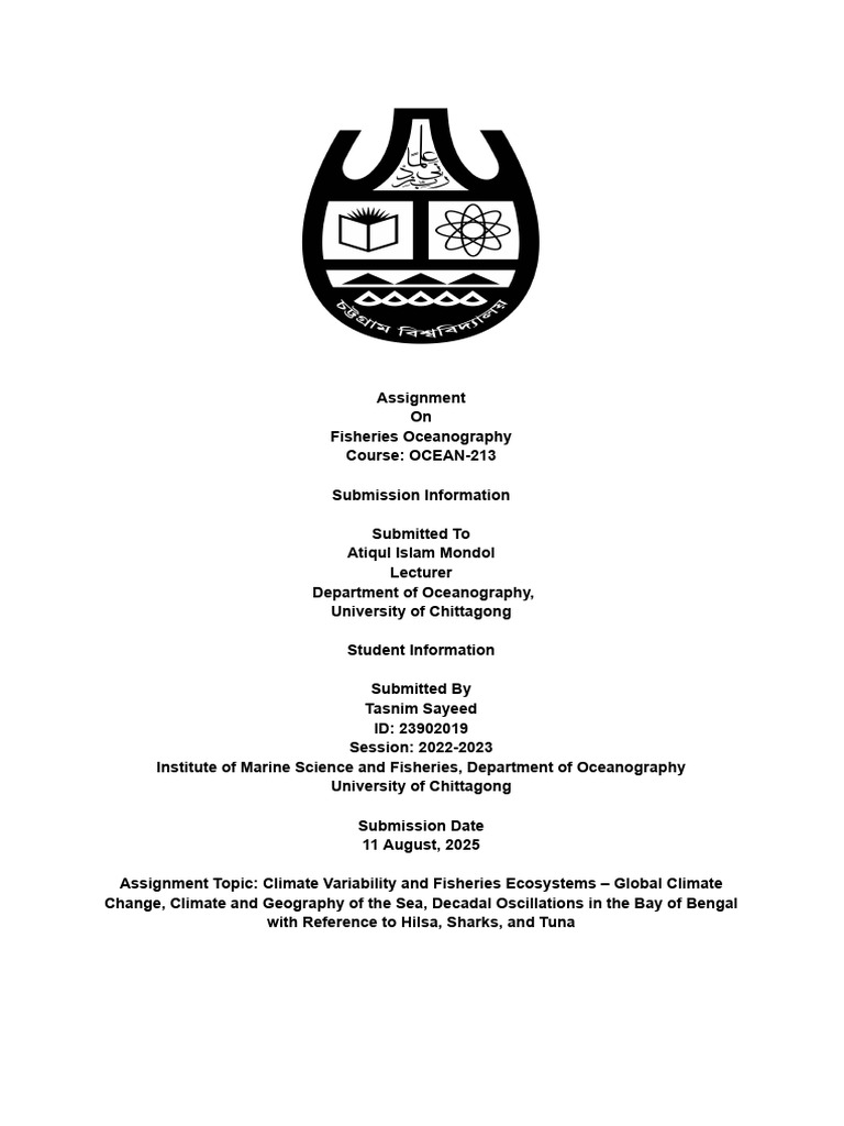 Assignment On Fisheries Oceanography | PDF | Oceans | Sea Surface ...