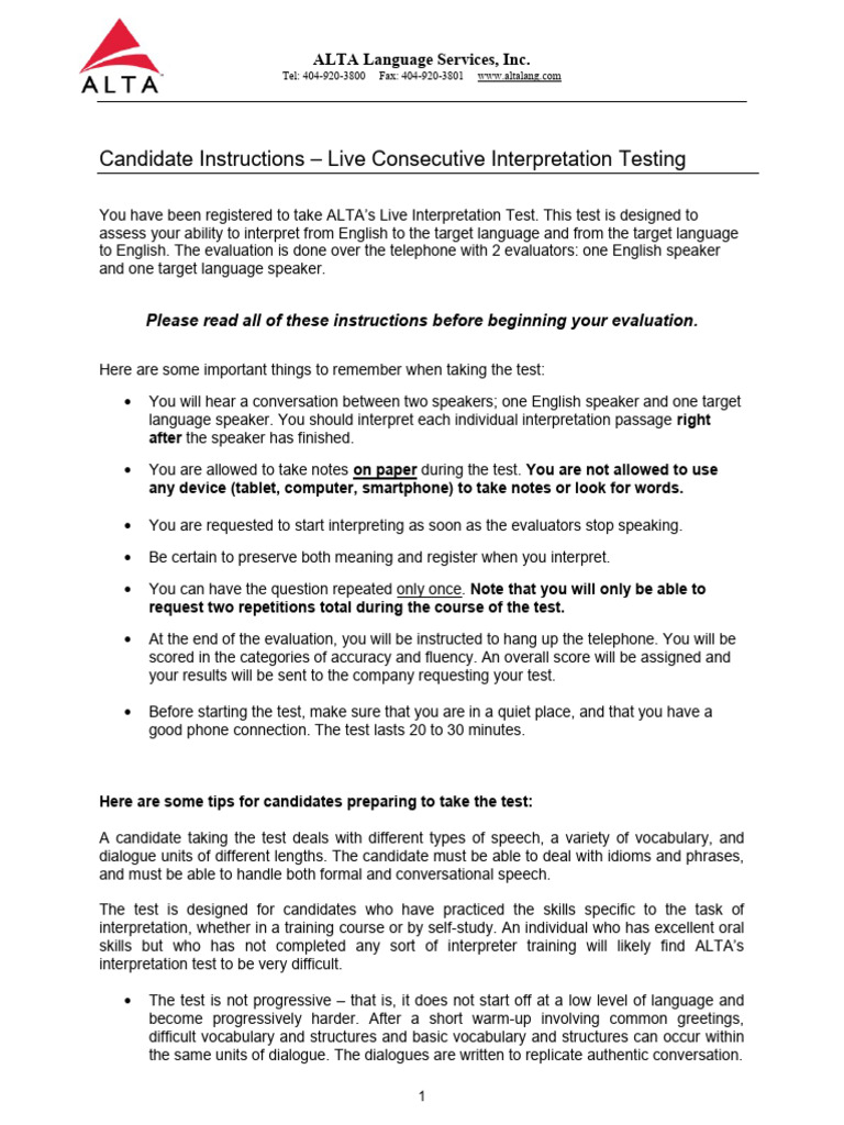 Live Consecutive Interpretation Test Guide | PDF | Language ...