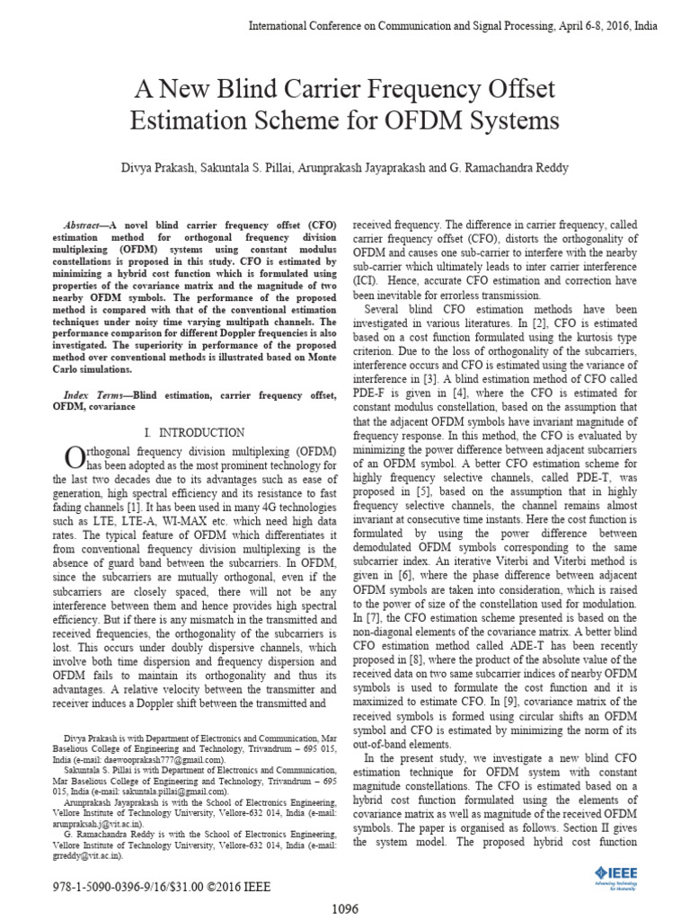 Blind CFO Estimation for OFDM Systems | PDF | Orthogonal Frequency ...
