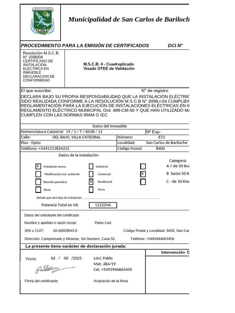 Planilla Municipal 4 Certificado MSCB Cuadruplicado (Farrel Zuberbuhler ...