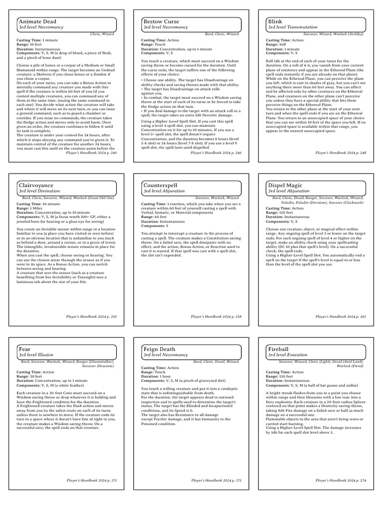 D&D Spell Cards 2024 Wizard LVL 3 | PDF | Dungeons & Dragons | Gary ...