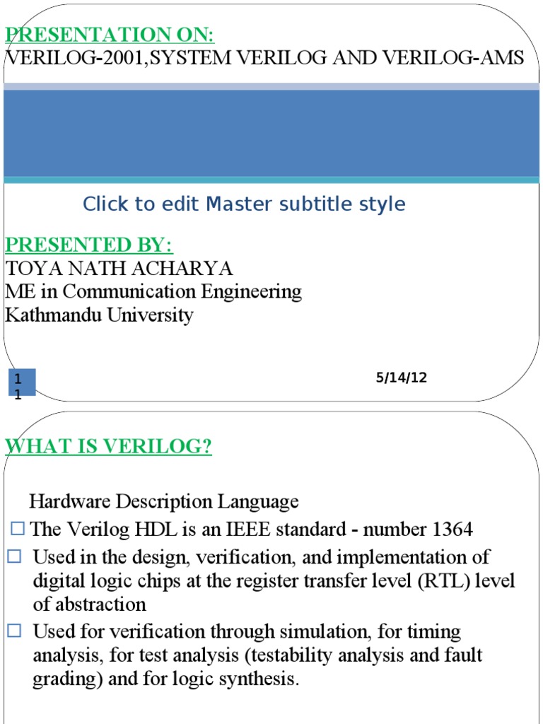 Verilog-2001, System Verilog and Verilog-Ams: Presentation On | PDF ...