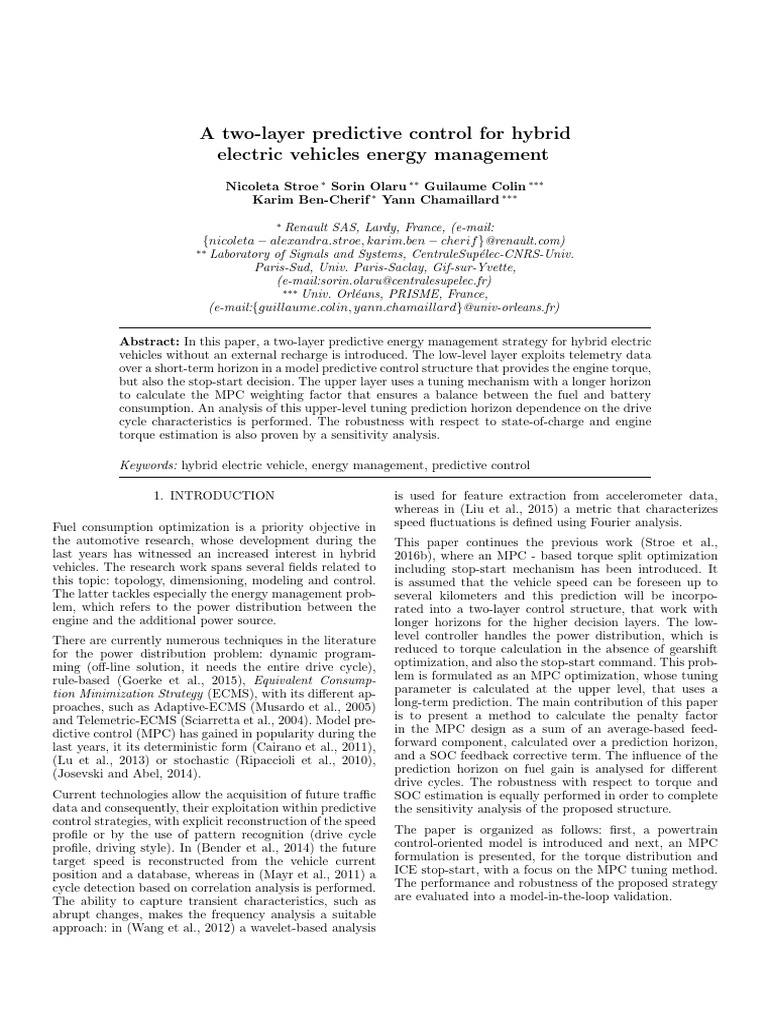 Two-Layer Control for HEV Energy Management | PDF | Torque ...