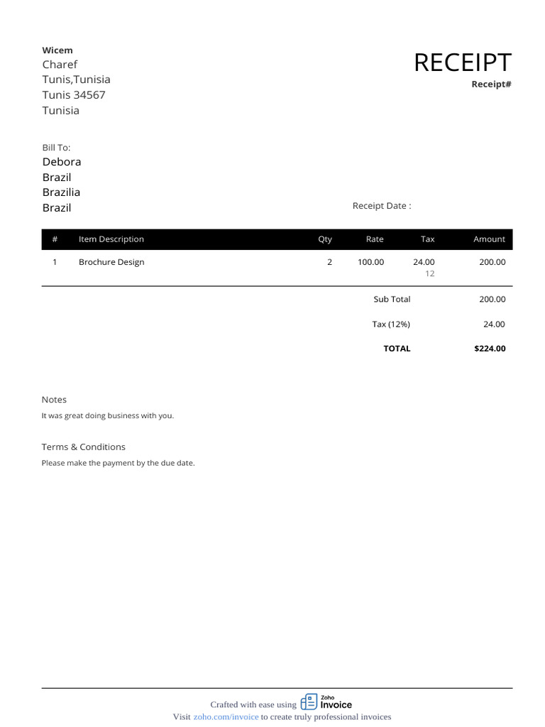 Professional Invoice Receipt Template | PDF