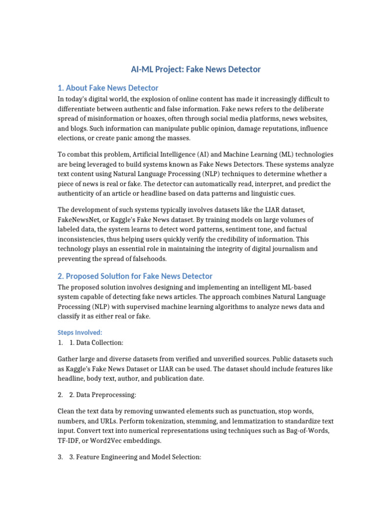 AI-ML Fake News Detection System | PDF | Machine Learning | Artificial ...