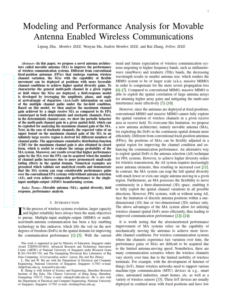 Movable Antenna Performance Analysis | PDF | Mimo | Antenna (Radio)