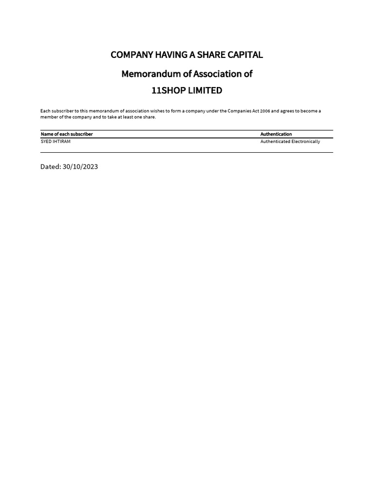 Memorandum of Association | PDF
