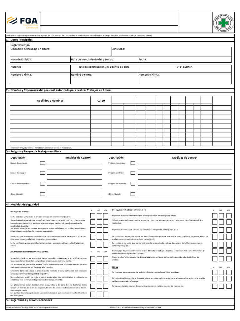 Fga-Sgsst-Petar - 010 Permiso Trabajo de Alto Riesgo (Ptar) - Trabajo ...