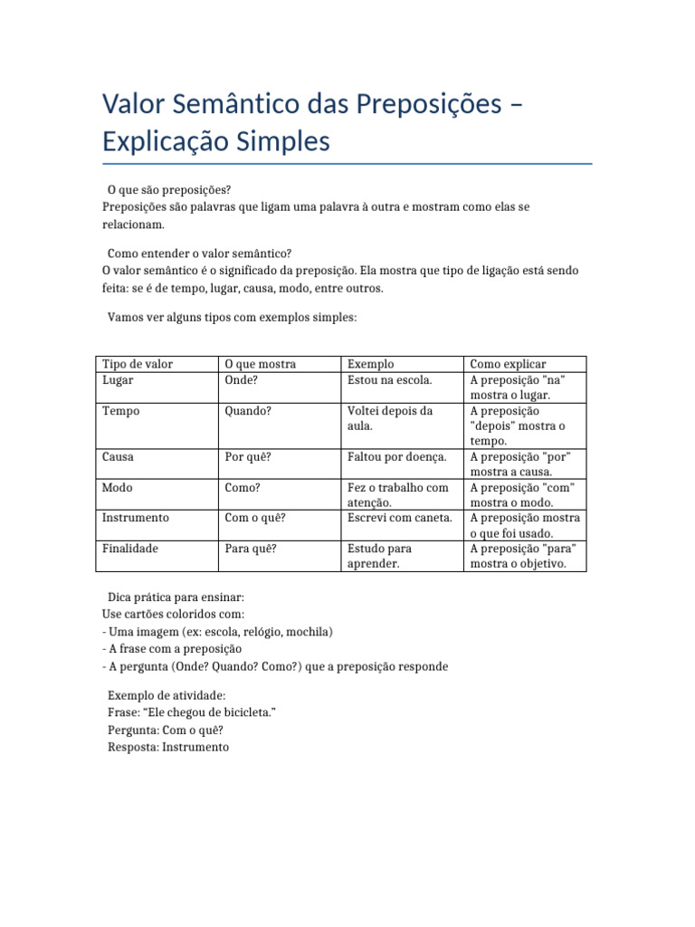 Valor Semântico de Preposições e Conjunções | PDF