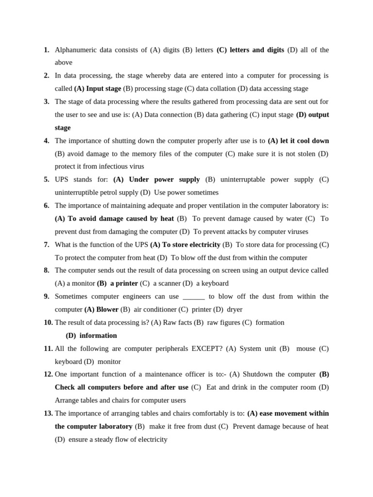Data Processing and Computer Basics Quiz | PDF | Computer Data Storage ...