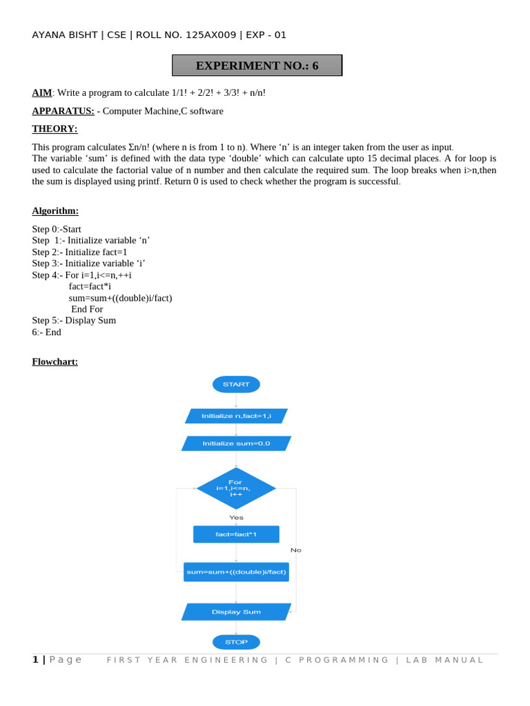 C Program for Sum of Series n/n! | PDF