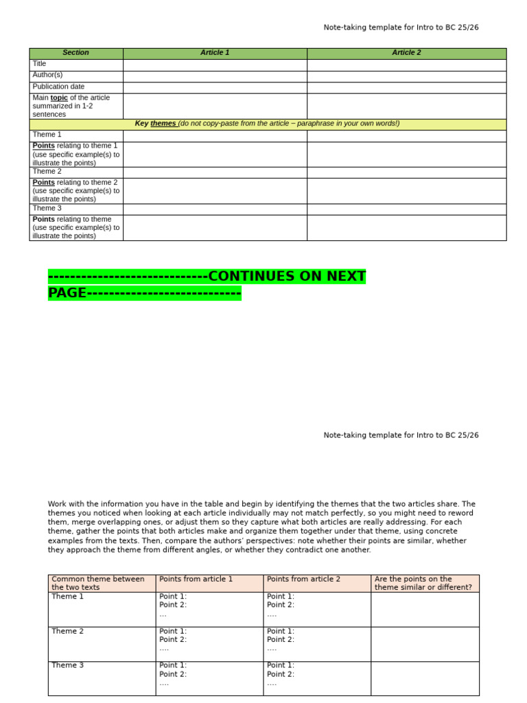 Template For Note-Taking 25-26 | PDF