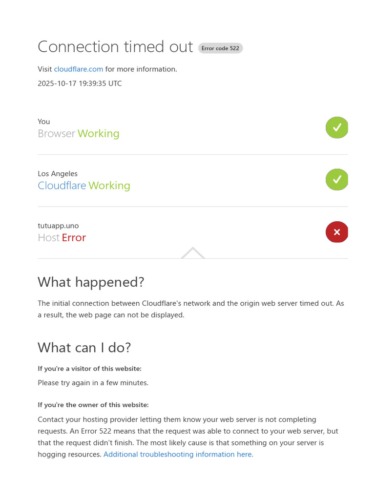 Cloudflare Error 522: Connection Timed Out | PDF