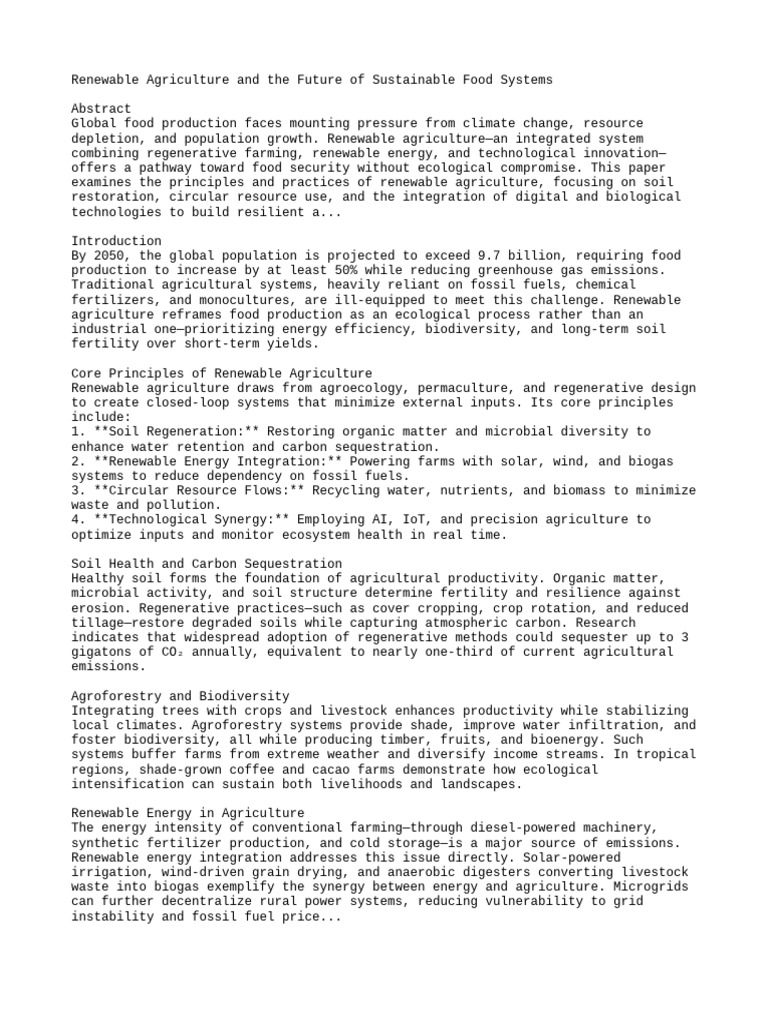 Renewable Agriculture for Sustainable Food | PDF | Agriculture ...
