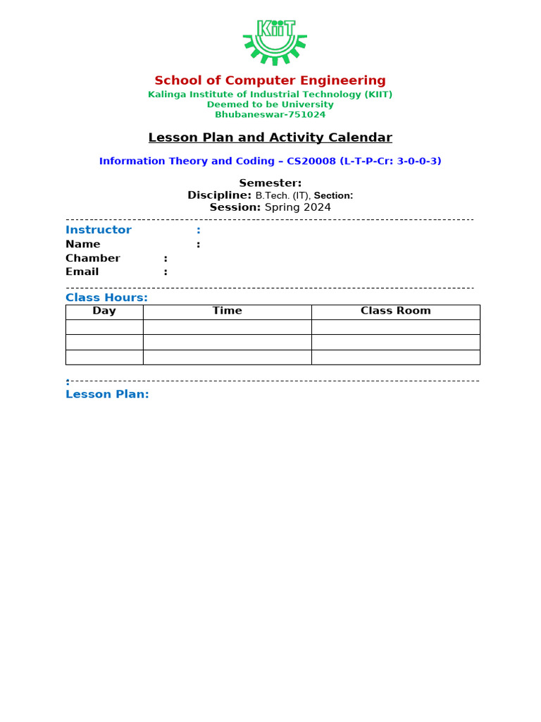 Information Theory and Coding Course Plan | PDF | Code | Error ...