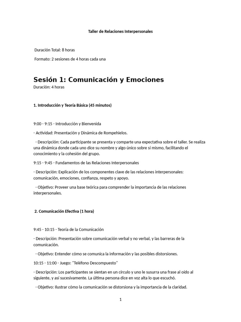 Taller de Relaciones Interpersonales | PDF | Comunicación | Las emociones
