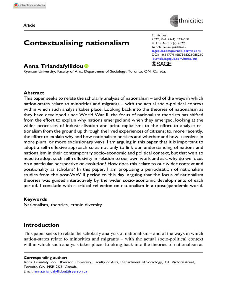 Contextualizing Nationalism Theories | PDF | Nationalism | Nation