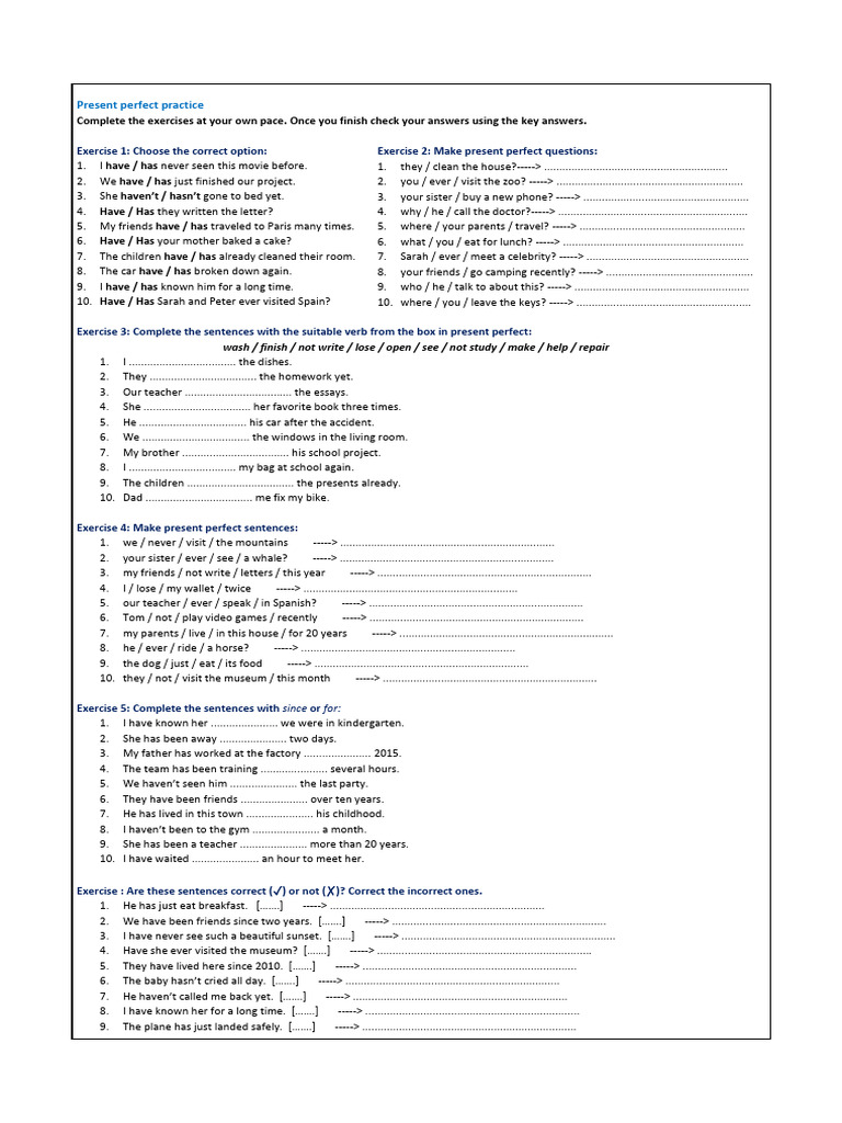 Present Perfect Tense Exercises | PDF | Chess Openings | Chess Theory