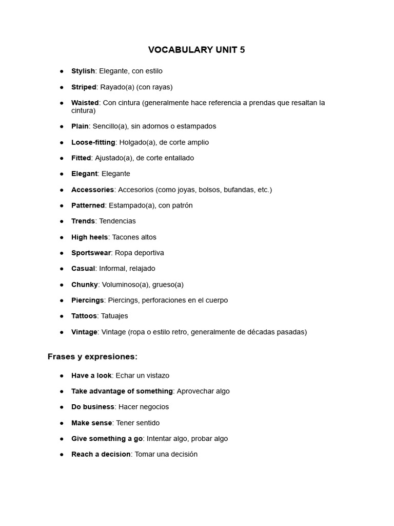 Vocabulario de Moda y Expresiones Clave | PDF
