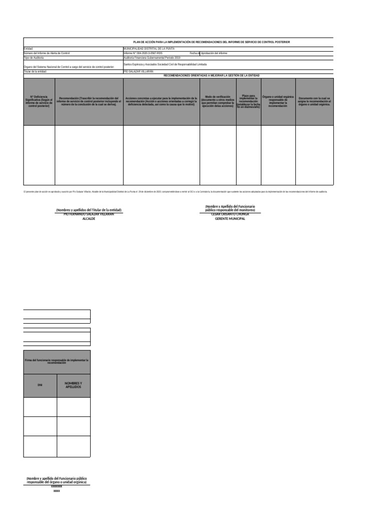 Plan de Acción para Mejorar Gestión Municipal | PDF | Auditoría | Gobierno