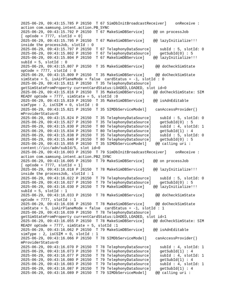 SIM Database Initialization Logs | PDF