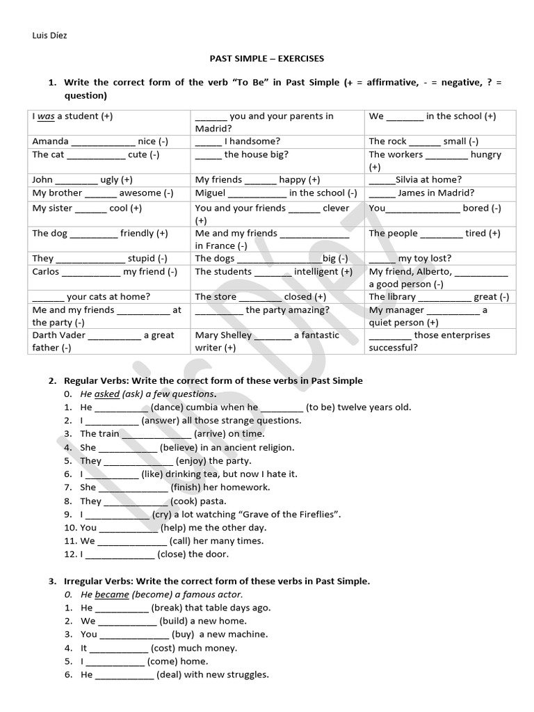 Past Simple Verb Exercises | PDF | Linguistics | Syntax