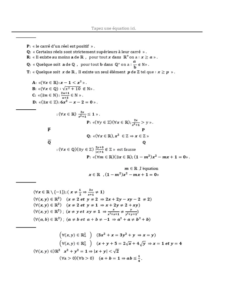 Logique mathématique : exercices et démonstrations | PDF | Objets ...