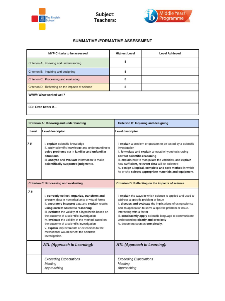 MYP Science Assessment Criteria Guide | PDF | Science | Reason