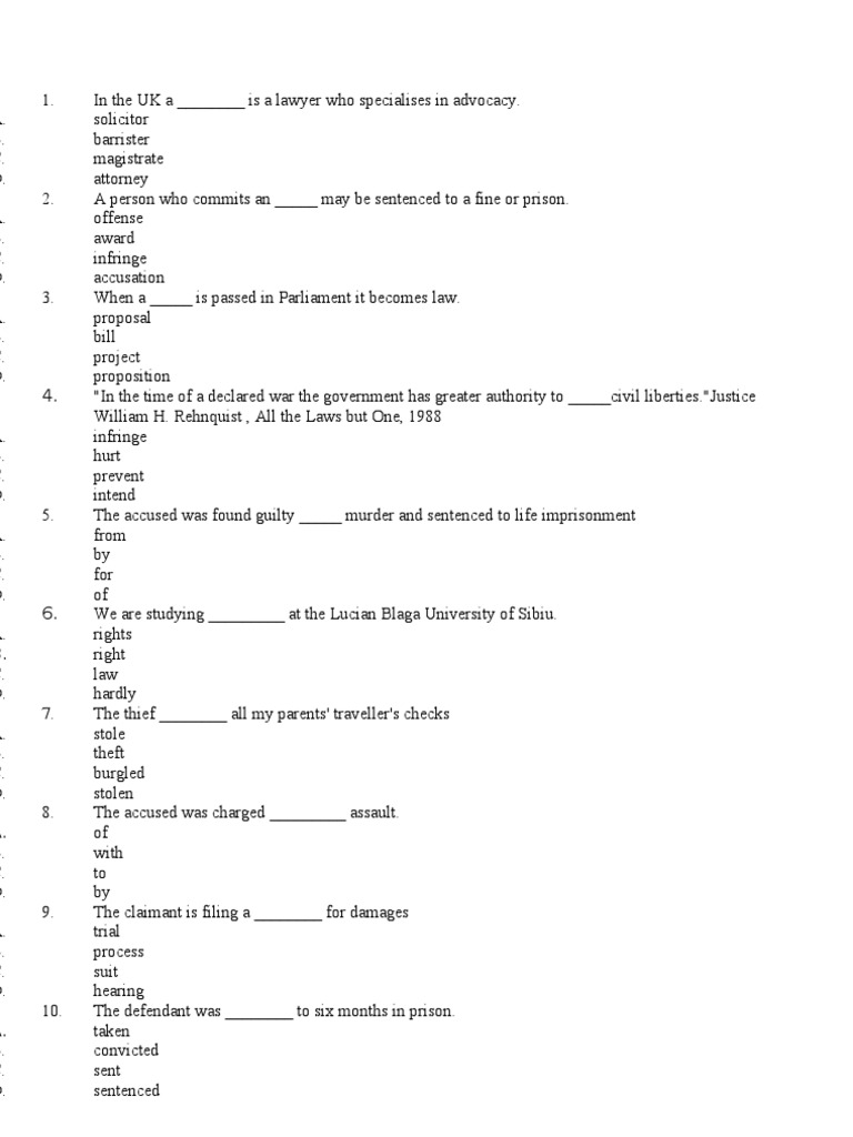 Legal Vocabulary Quiz Theft Lawyer