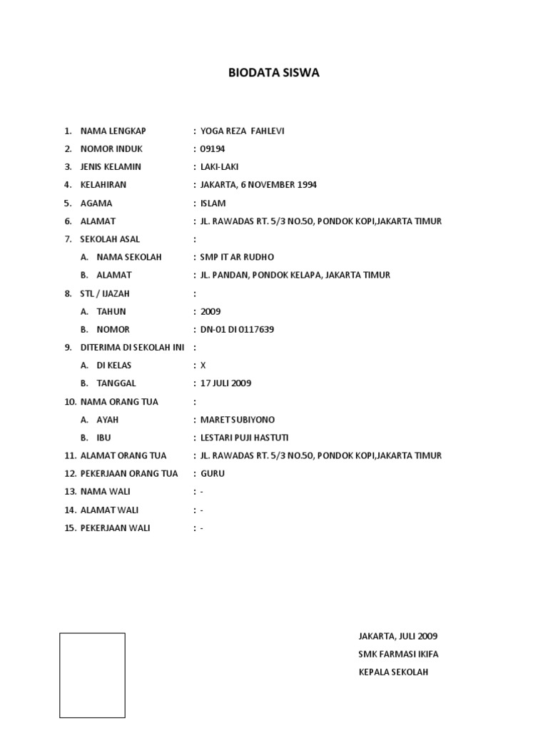 Biodata Siswa
