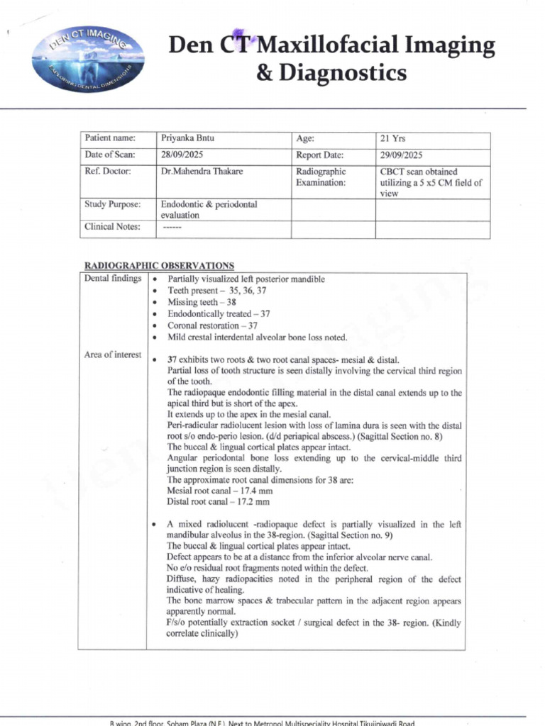 CBCT Report For Priyanka Bntu | PDF