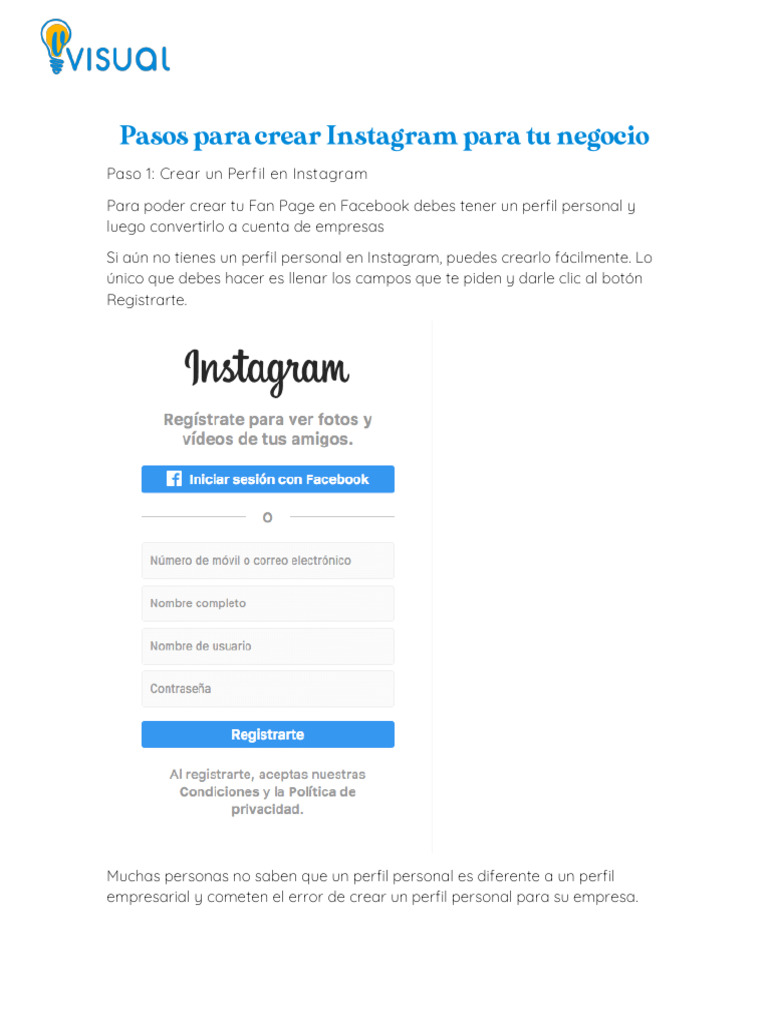 Pasos para Crear Cuenta Empresarial en Instagram | PDF