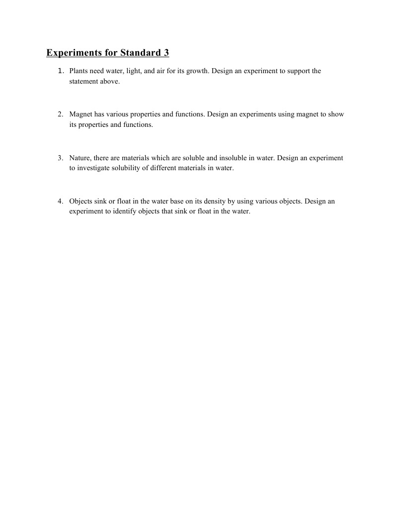 Experiments for Standard 3 Science Concepts | PDF