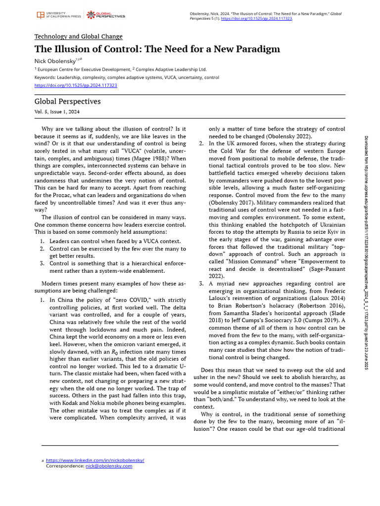 Rethinking Control in VUCA Leadership | PDF | Leadership