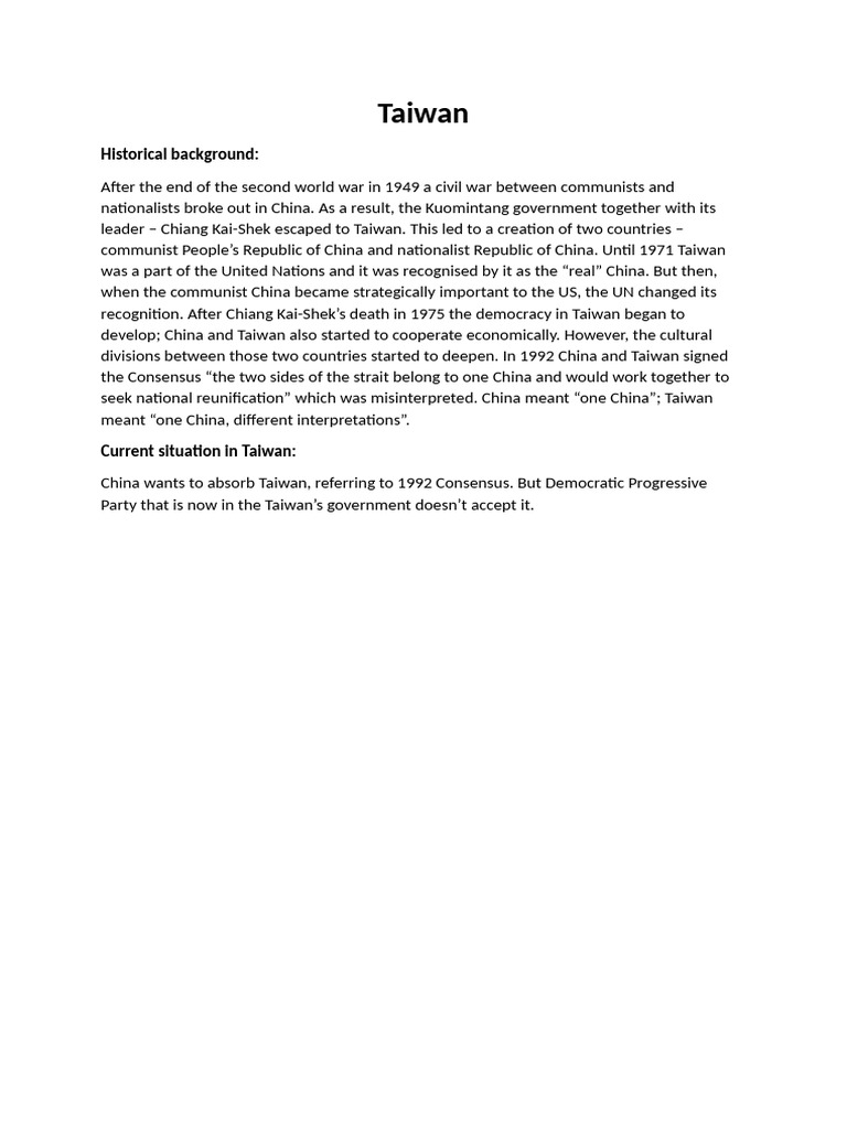 Taiwan's Historical and Current Status | PDF
