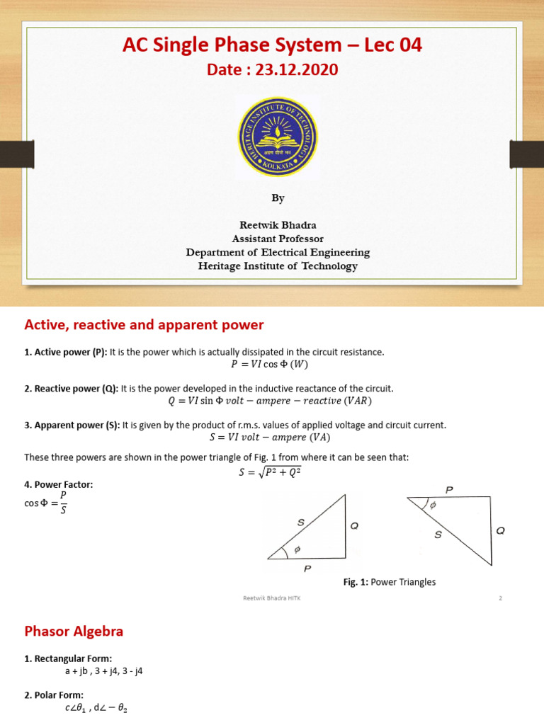 AC Single Phase System - Lec 4 - 23.12.20 | PDF | Series And Parallel ...